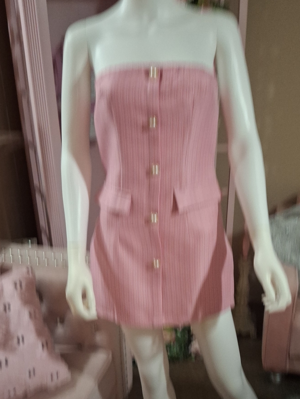 Strapless Pink Button-Front Mini Dress  NWOT  Size S